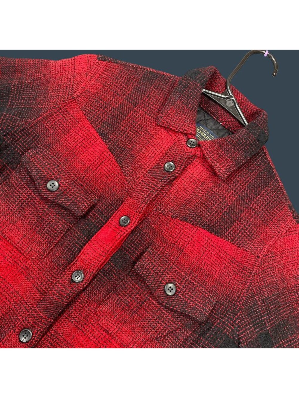 Pendleton Womens Red & Black Plaid Quilted Woolen Mills Shirt Jacket Size XS